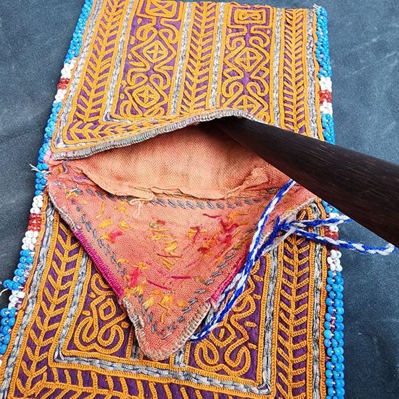 Kuchi Embroidered Pouch Wallet Central Asian Handmade Beaded String Tie - Picture 5 of 10